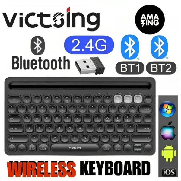 Latest Victsing USB Wireless Rechargeable Keyboard, Dual Mode Bluetooth Keyboard with Integrated Holder for iOS, Mac, Windows and Android - Image 8