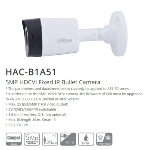 IR Bullet Camera HDCVI Camera 5MP CCTV Security Bullet Camera DH-HAC-B1A51P High Definition Image Sensor - Image 5