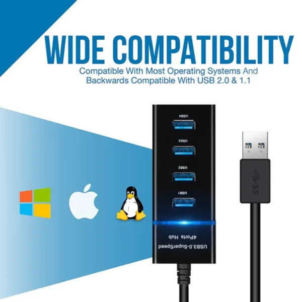 Super-fast 4-Port USB 3.0 Hub: High-Speed Data Transfer, Multi-Device Splitter for Windows, MacBook, Android, PS4 - Image 3