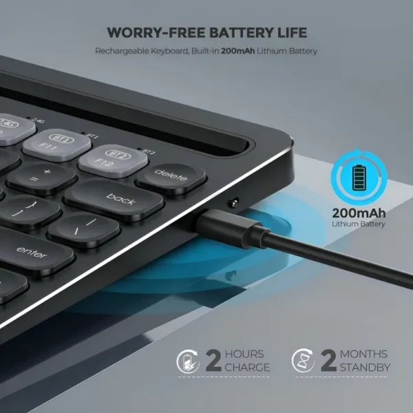 Latest Victsing USB Wireless Rechargeable Keyboard, Dual Mode Bluetooth Keyboard with Integrated Holder for iOS, Mac, Windows and Android - Image 6
