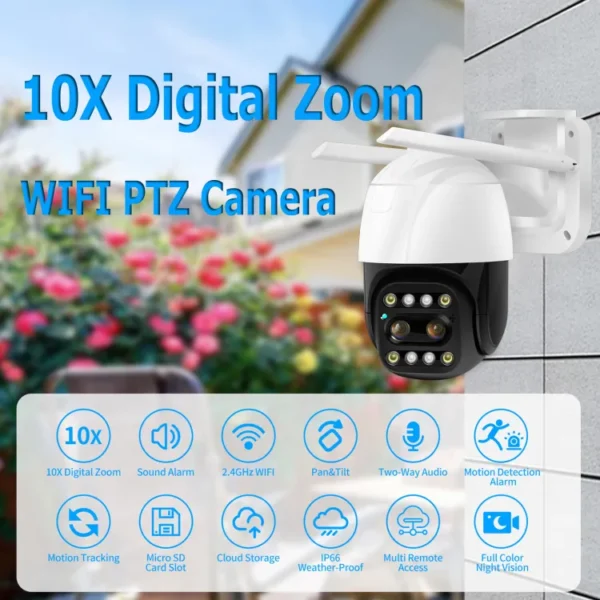 4MP Dual-Lens IP Camera WiFi Security CCTV Camera Color Night Vision 10X Zoom Auto Tracking IP66 Outdoor Surveillance Camera - Image 3