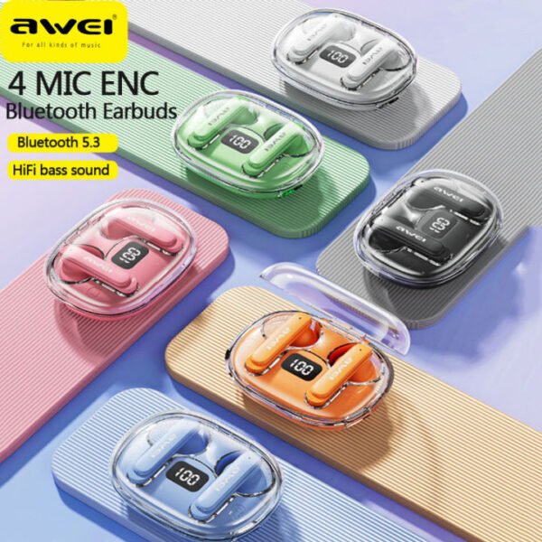 Awei T86 Wireless Bluetooth Earbuds: HiFi Stereo Headphones with ENC Noise Canceling, Digital Display Charging Case - Image 3