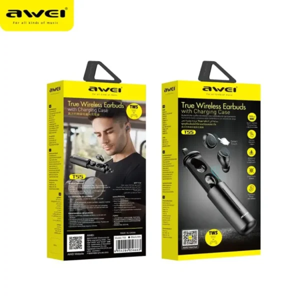 Awei T55 Wireless Bluetooth Earphones With Mic Wireless Headphones In-ear TWS Earbuds Waterproof IPX4 Sport Gaming Headset - Image 4