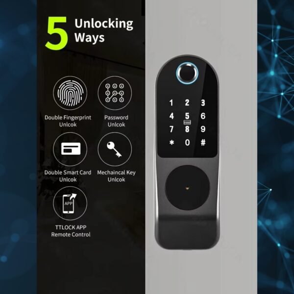 Tuya Smart Keyless Waterproof Door Lock – Biometric WiFi Security with Fingerprint and Password Unlock App Control. - Image 2