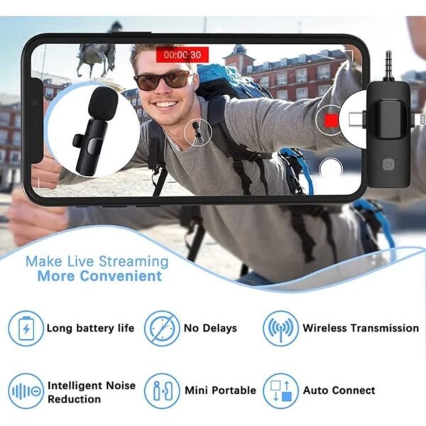 K15 Professional 3in1 Cordless USB Light-Weight Portable Wireless Recording Microphone - Image 4