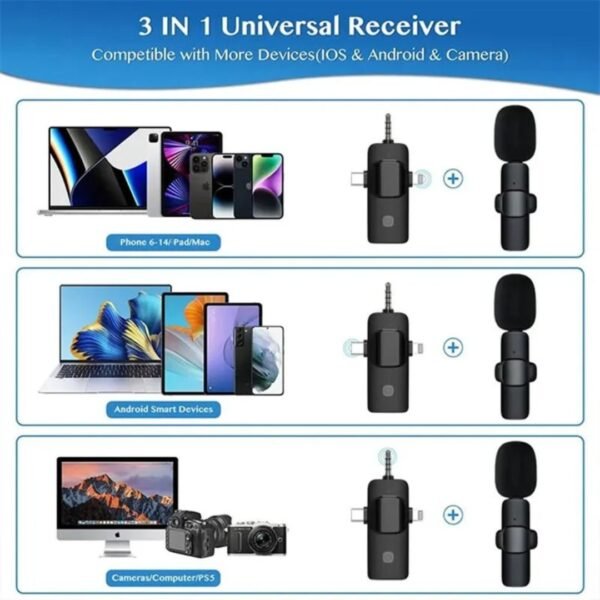 K15 Professional 3in1 Cordless USB Light-Weight Portable Wireless Recording Microphone - Image 9