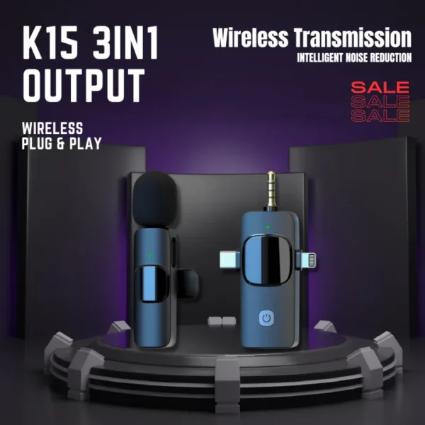 K15 Professional 3in1 Cordless USB Light-Weight Portable Wireless Recording Microphone