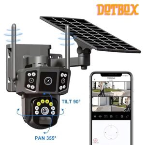 IP Smart home security Camera with WIFI and Solar plate 3in1 CCTV 2 Lens 2K Resolution IP66 PTZ , 355° View, 2 Way Talk, Night Vision, and Motion Detect