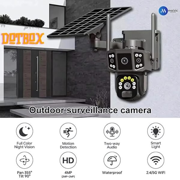 IP Smart home security Camera with WIFI and Solar plate 3in1 CCTV 2 Lens 2K Resolution IP66 PTZ , 355° View, 2 Way Talk, Night Vision, and Motion Detect - Image 3