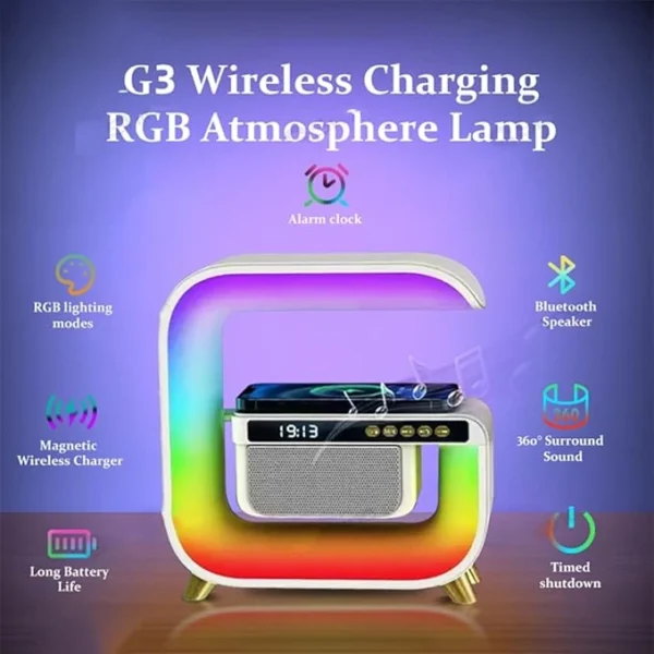 Wireless Speaker Lamp with Bluetooth Speaker, RGB Night Light, Sport Wireless Charging, and Alarm Clock for Bedroom Decoration. - Image 2