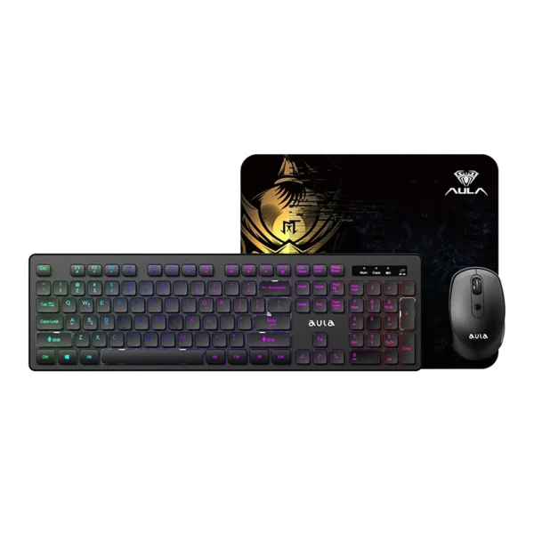AULA RGB Wireless Keyboard Mouse & mousepad Combo, Rechargeable, 2.4GHz, Ergonomic, for PC, Windows & Mac
