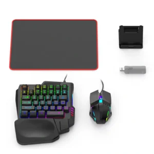 5-in-1 Mobile Gaming combo for PUBG | RGB Backlit Keyboard & Mouse Set with Wrist Rest – Android-Compatible