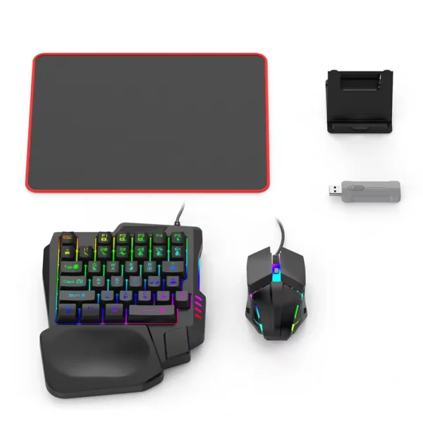5-in-1 Mobile Gaming combo for PUBG | RGB Backlit Keyboard & Mouse Set with Wrist Rest – Android-Compatible