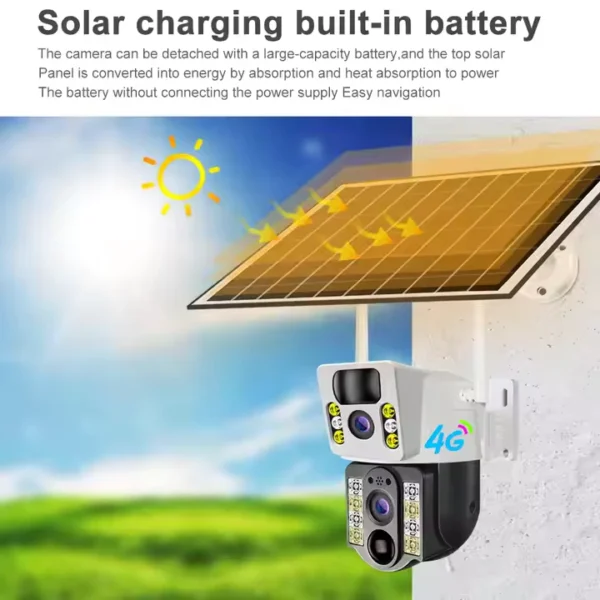 IP Smart home security 4G SIM Camera with Solar plate 3in1 CCTV 2 Lens 1080 Resolution IP66 PTZ , 355° View, 2 Way Talk, Night Vision, and Motion Detect - Image 5
