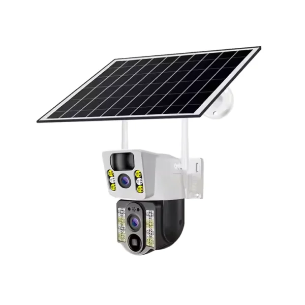 IP Smart home security 4G SIM Camera with Solar plate 3in1 CCTV 2 Lens 1080 Resolution IP66 PTZ , 355° View, 2 Way Talk, Night Vision, and Motion Detect