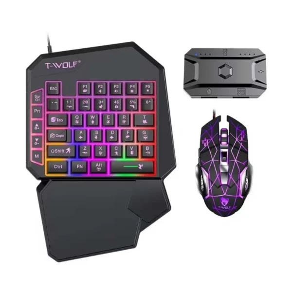 T-WOLF TF950 5-in-1 Gaming Combo – Wired Keyboard, Mouse, Mouse Pad, Converter & Phone Holder (Black) - Image 4
