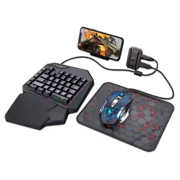 T-WOLF TF950 5-in-1 Gaming Combo – Wired Keyboard, Mouse, Mouse Pad, Converter & Phone Holder (Black) - Image 3